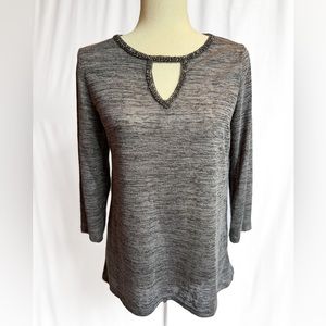 Juicy Couture 3/4-Sleeve Heathered Gray Top with Beaded Neckline